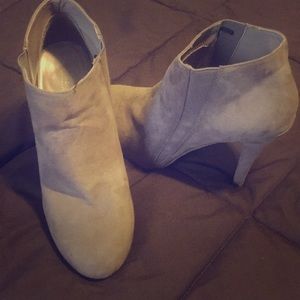 Tan suede material slip on booties